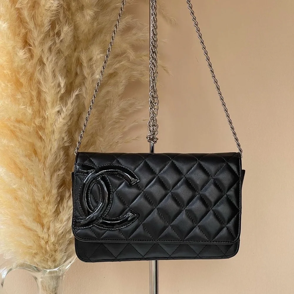 CHANEL CC CAMBON LAMBSKIN QUILTED FLAP WALLET ON A CHAIN